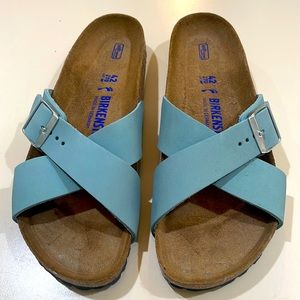 Birkenstock slides in gorgeous aquamarine color. EU Size 42